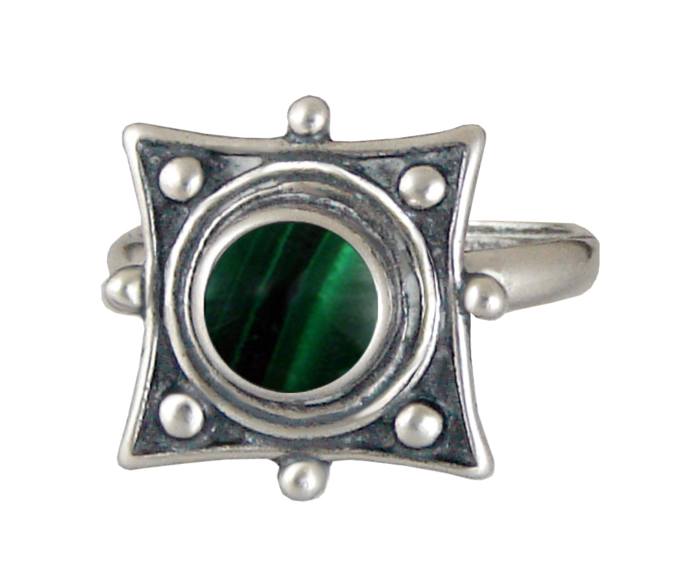 Sterling Silver Art Deco Style Gemstone Ring With Malachite Size 8